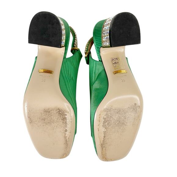 GUCCI Madelyn Crystal Square G Embellished Silk Satin Slingback Heels - Picture 7 of 11